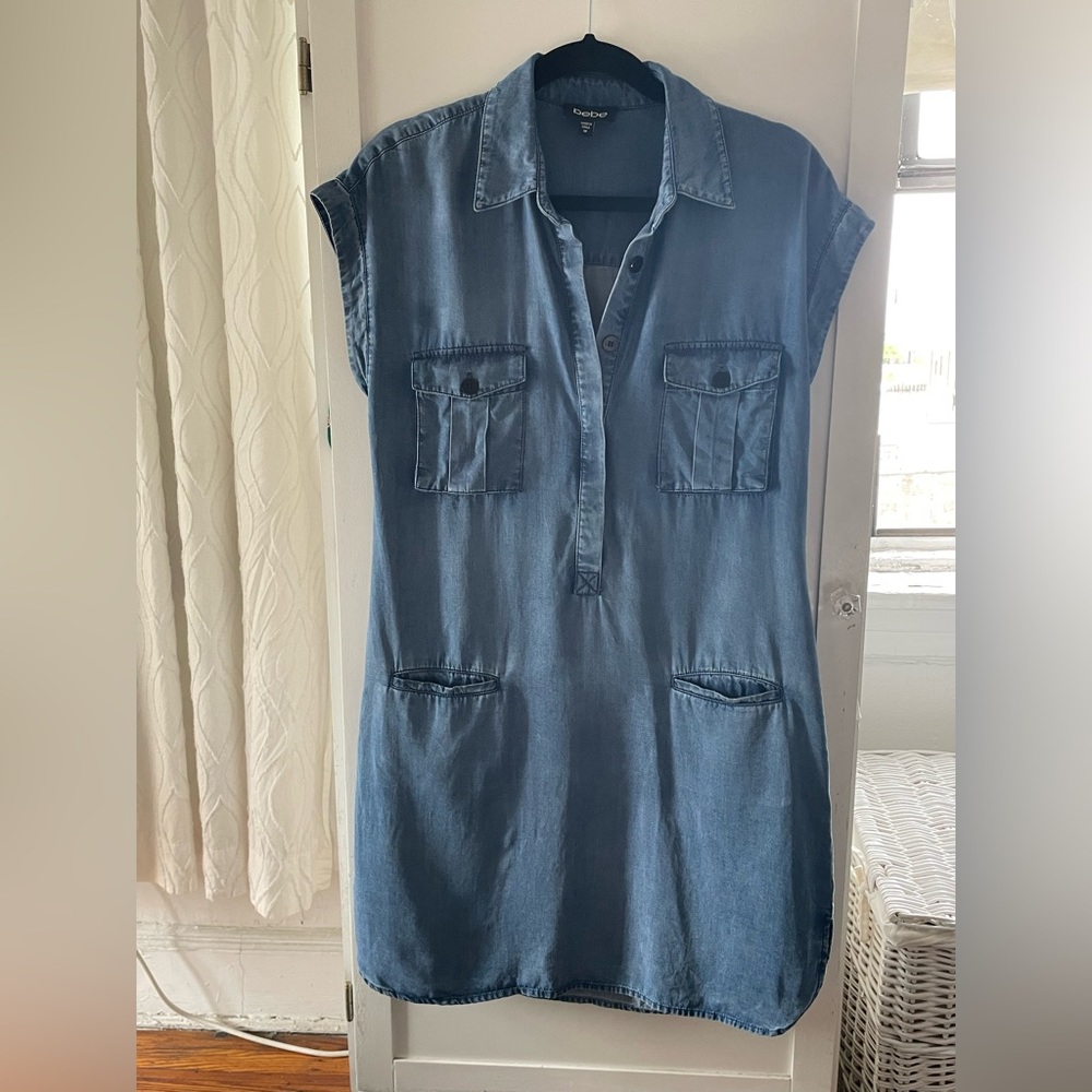 Bebe Blue Denim Button-Up Dress